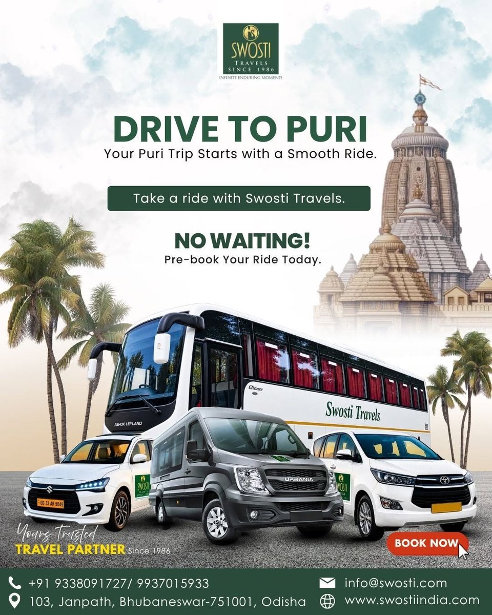 swostitravel's tweet photo. Wherever the road takes you, travel with confidence. 🚌✨
Whether you're planning a family trip to Puri, exploring your city, or organizing group travel with friends, colleagues, or loved ones, Swosti Travels makes every journey smooth, safe, and comfortable.

📲 +91 9338091727 https://t.co/xQHIv8Yx3u