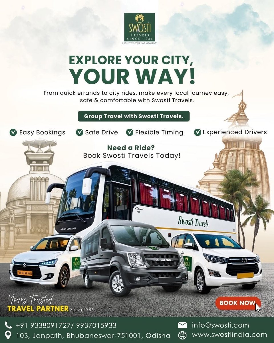 swostitravel's tweet photo. Wherever the road takes you, travel with confidence. 🚌✨
Whether you're planning a family trip to Puri, exploring your city, or organizing group travel with friends, colleagues, or loved ones, Swosti Travels makes every journey smooth, safe, and comfortable.

📲 +91 9338091727 https://t.co/xQHIv8Yx3u