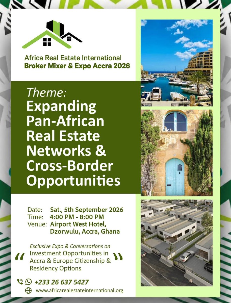 EFortune_1's tweet photo. Just like that 🫰🏽 we’re off to GHANA‼️ YES, there are several powerful💥 events.  AFRICA REAL ESTATE 🏡 INTERNATIONAL 🌍 is hosting a Networking and Cross-Boarder Pan African event.  Check out our Distinguished Guests ⤵️
For more info visit https://t.co/LU8PB4Bm8T https://t.co/fTUxvREqx1