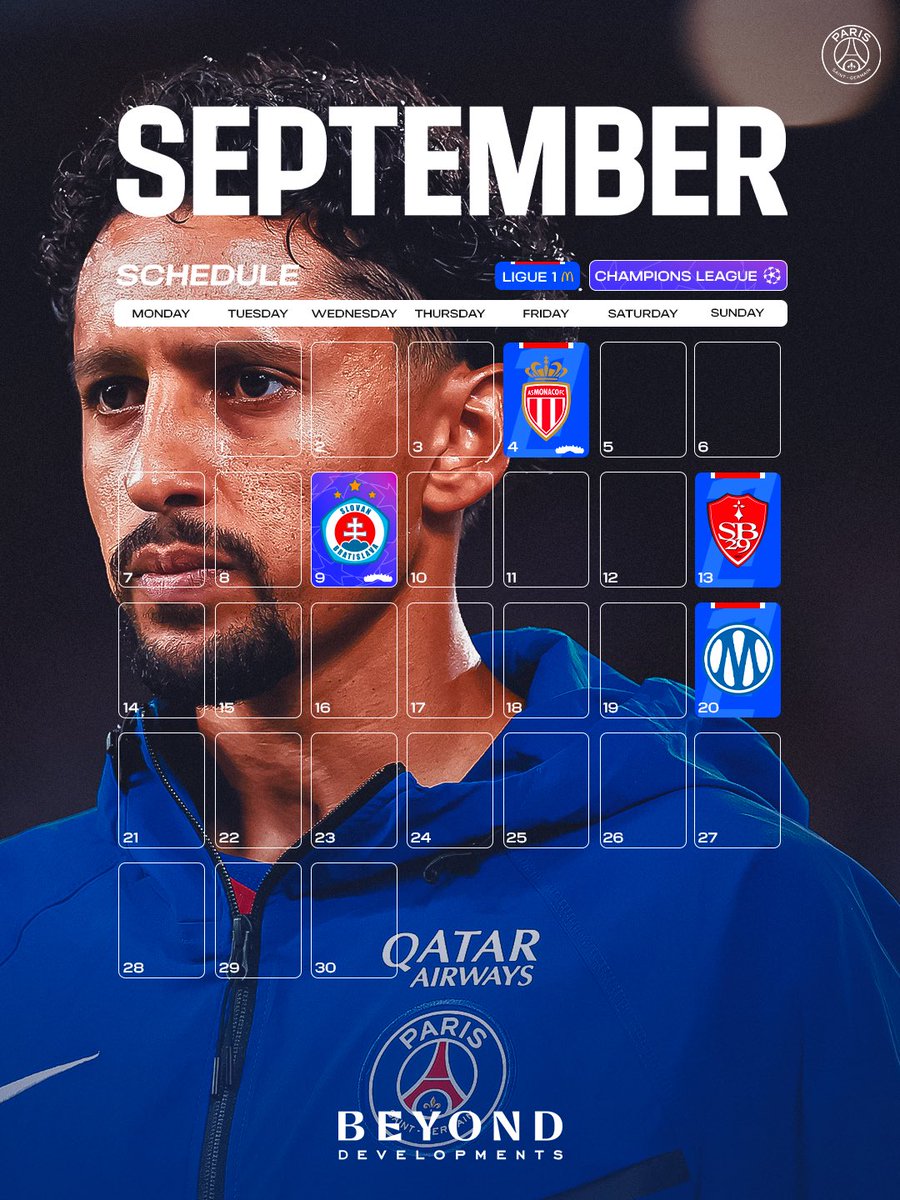 PSG_inside's tweet photo. Notre calendrier du mois de septembre 📆 https://t.co/v6bEej0OF5