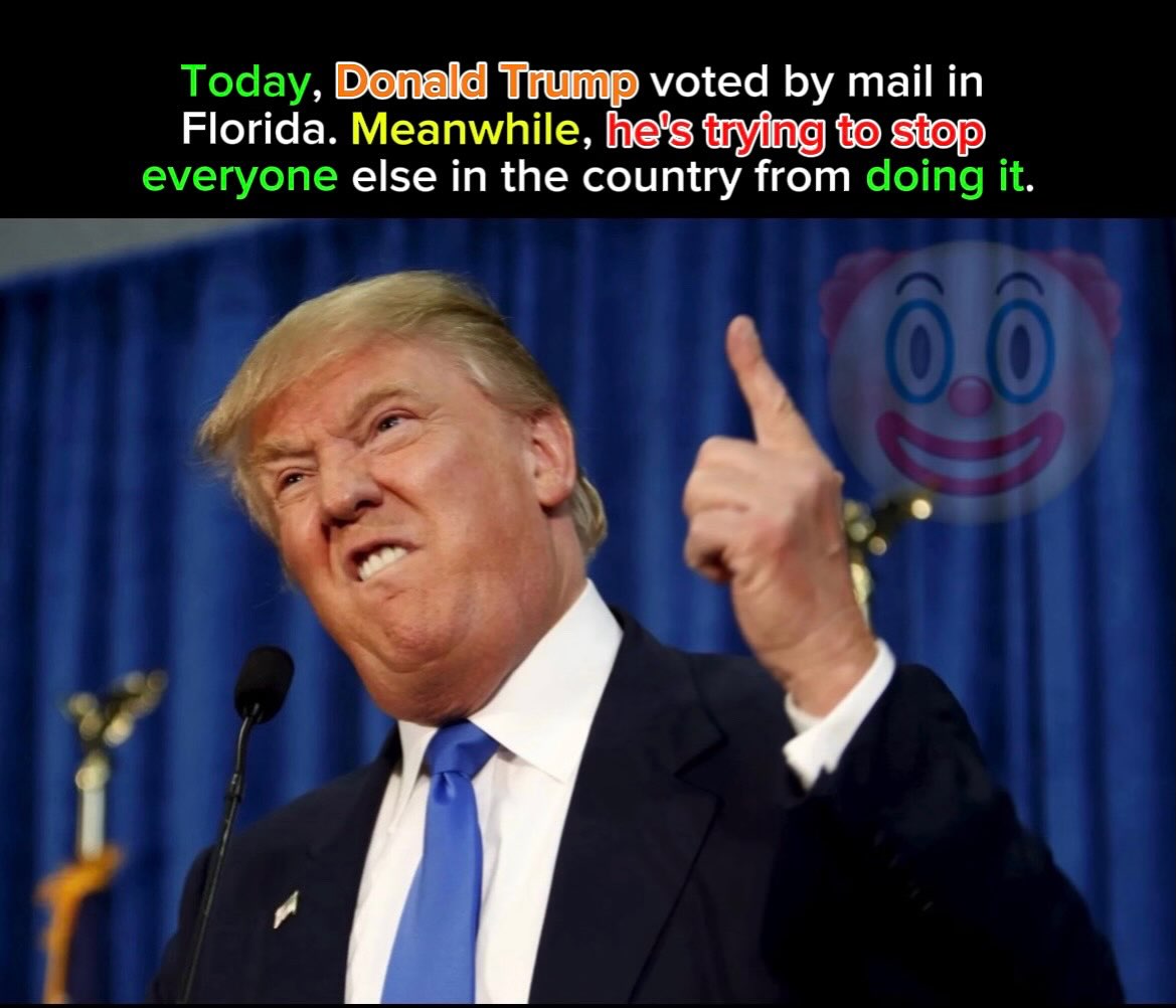 NormaMo92499652's tweet photo. Rules for thee, but not for me? Trump voted by mail in Florida again, despite years of calling mail-in voting “rigged” and “corrupt. ” He trusts it for his vote, but not yours. You can’t make this hypocrisy up. https://t.co/jGnjrhMvKL