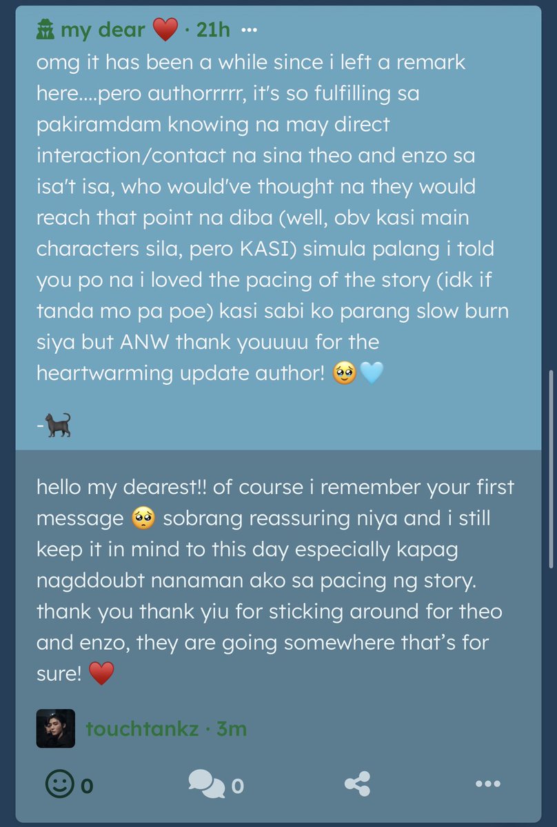 panadearia's tweet photo. omg it has been a while since i left a remark here....pero authorrrrr, it's so fulfilling sa pakiramdam knowing na may dire… — hello my dearest!! of course i remember your first message 🥺 sobrang reassuring niya and i still keep it in mind to this day… https://t.co/9DxU6F1aU3 https://t.co/RsQWmx2CIG