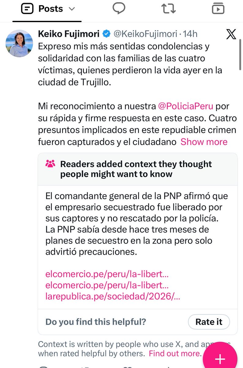 fujiburros's tweet photo. Hasta X le pone freno a las mentiras de la tiktokera Keiko Fujimori. https://t.co/OkUUKJVZdp