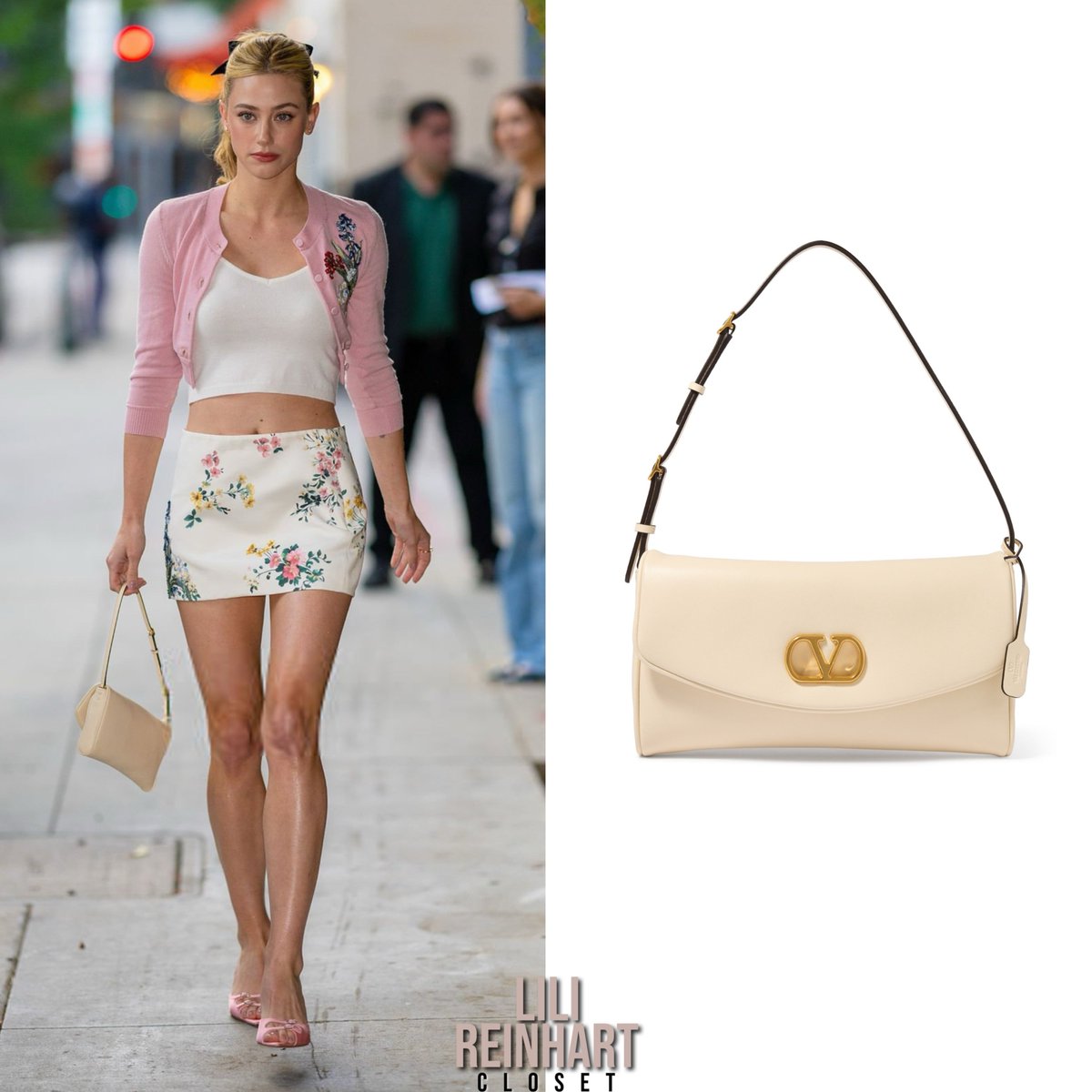 sercanbodur2's tweet photo. Lili Reinhart wore a cropped Leo Lin Claire Embellished Knit Cardigan, Nori Mini Skort, Andrea Wazen Carol Mules, and possibly a Valentino DeVain Small Shoulder Bag to The Love Hypothesis screening. https://t.co/pLPvqYVFZ8