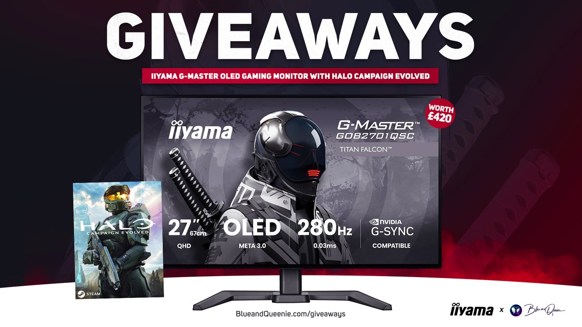 QueenieandBlue's tweet photo. 🔥 TOP RANGE GAMING MONITOR #GIVEAWAY 🔥

Here's your chance to win iiyama's brand new Titan Falcon 27" OLED gaming monitor with Halo: Campaign Evolved too!

🔹Follow @QueenieandBlue 
🔹Follow @iiyamaCo
🔸Retweet
🔸Tag a Friend
📢 Enter https://t.co/V8MPNML599 #ad https://t.co/6tiXC23PgH