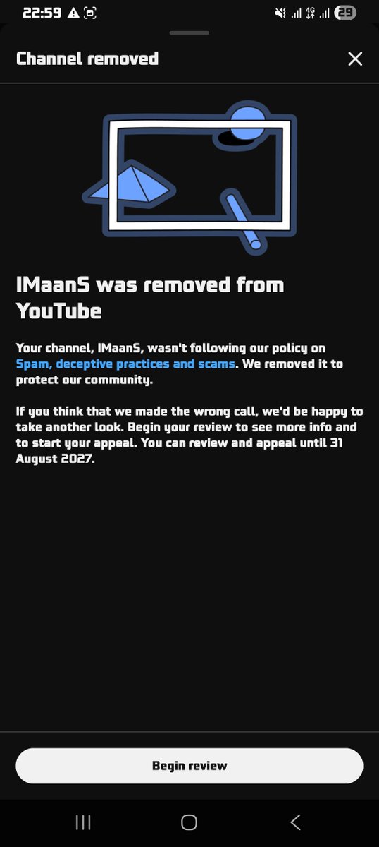 Alic3xh's tweet photo. Hello @TeamYouTube
I received an email confirming that my appeal was successful and that my channel was reinstated. However, my channel is still unavailable on YouTube, and YouTube Studio continues to display that it has been removed.
Please review this issue and confirm https://t.co/TE7SiUFrG7