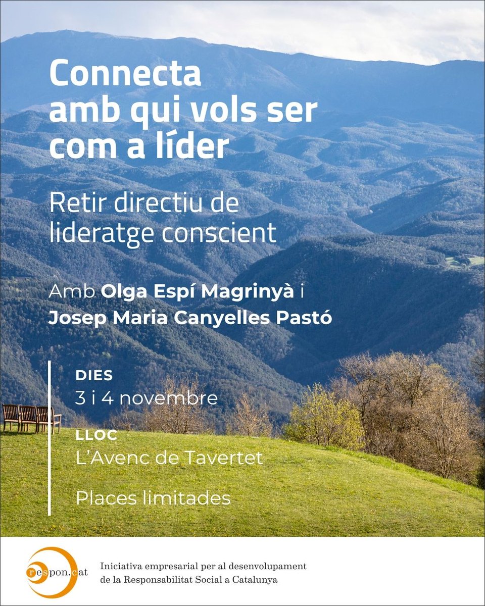 respon_cat's tweet photo. 📢Retir directiu, inscripcions obertes! 

🟠Tarifa anticipada fins a l’11/09

📅3 i 4 novembre 
📷Amb @olgaespimag i @jmcanyelles

🔗Inscriu-te a: https://t.co/Lx1k36HMGf https://t.co/ef9XRCpJEl