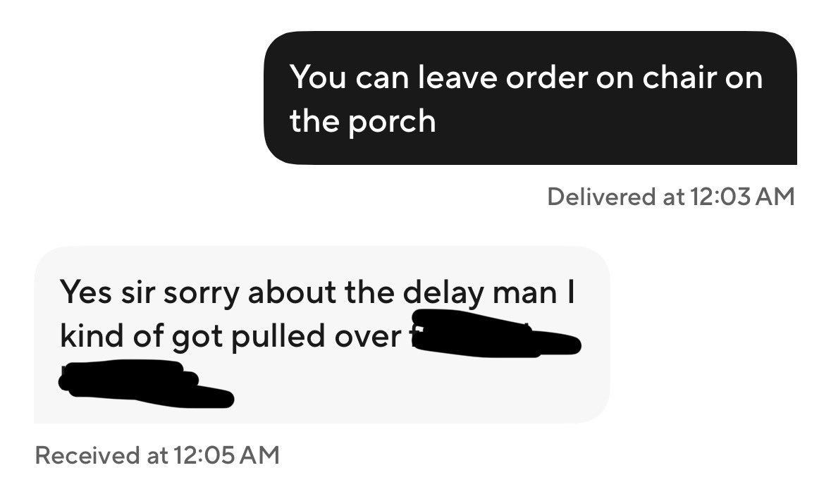 HarperLarper_'s tweet photo. i was wondering why my dasher was just sitting outside of my house, thought they were confused, lost, idk, so i messaged.. and then went to look outside, yeah, NO TIP! get me my food in a timely manner next time #retard. hope that’s a lesson learned #DoUrJobRetard #DashASS https://t.co/auiOZmMiiP