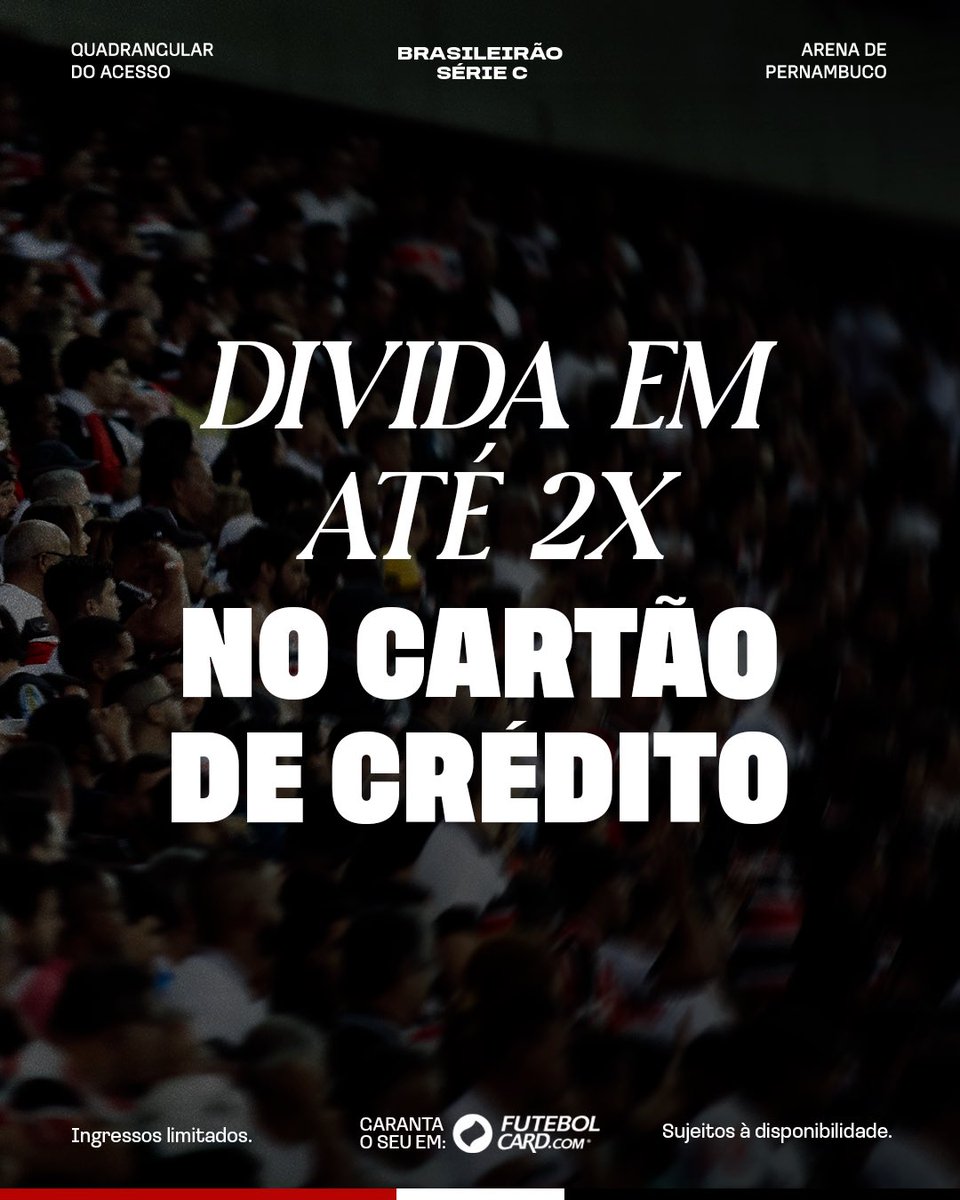 SantaCruzFC's tweet photo. PROMOÇÃO PACOTES PROMOCIONAIS! 🐍

Quer acompanhar os 3 jogos do Quadrangular do Acesso e ainda economizar? Então essa é a hora! 🐍🖤🤍❤️

🎟️ Leve 3, pague 2
💳 Divida em até 2x no cartão de crédito

Escolha seu setor, garanta o pacote promocional e venha fazer parte dessa
caminhada com o Santa Cruz! 🔥

⚠️ Ingressos limitados e sujeitos à disponibilidade.