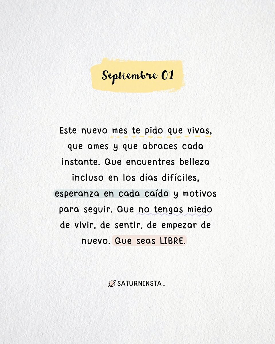 saturninsta's tweet photo. Septiembre, aquí vamos. 🫶🏼
Menos miedo, más vida.
Menos “¿y si…?”, más “¿por qué no?”. ✨ https://t.co/lJLLU3YhjH