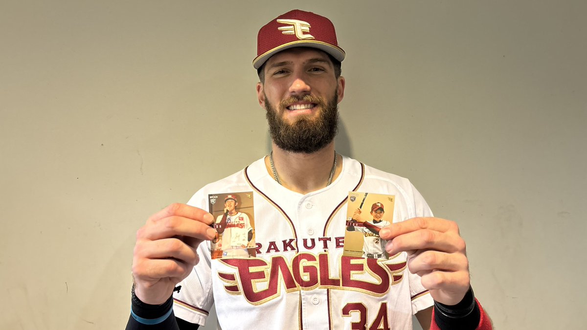Rakuten__Eagles's tweet photo. ＼アキタサイコー！／
マルチ安打の活躍🌟
#カーソン・マッカスカー 選手

7回無失点の好リリーフ！
#西口直人 選手

伊藤樹選手の限定トレカをもって📸✌

#RakutenEagles
#強鷲革新 https://t.co/Q4j7s7e8x7