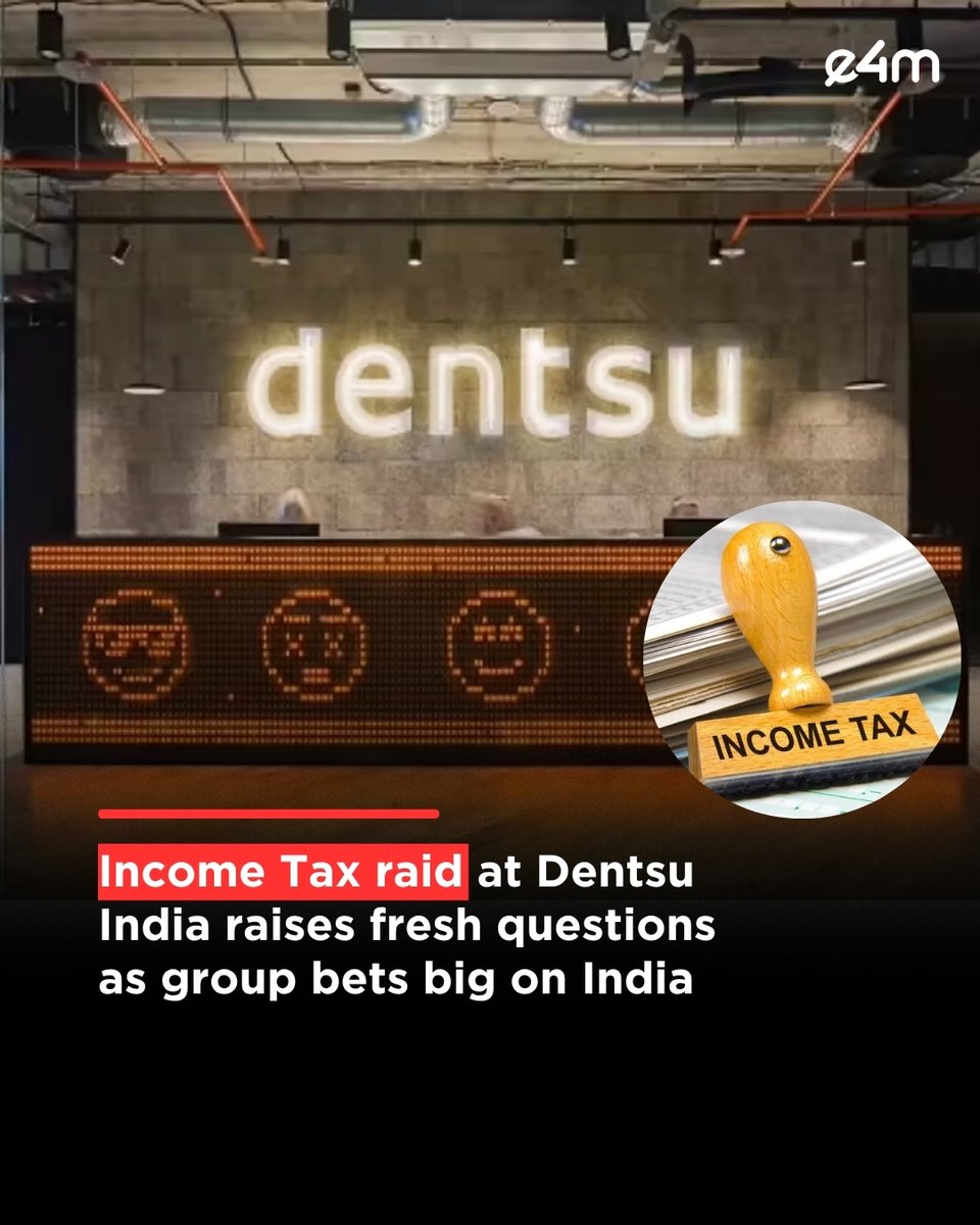 e4mtweets's tweet photo. Income Tax raid at Dentsu India raises fresh questions as group bets big on India.
According to sources at the Mumbai's Worli Police Division, the searches by IT officials began at 10 am.
Read the full story by Imran Fazal: https://t.co/iApOdMSqqC
#DentsuIndia #IncomeTaxRaid #AdvertisingIndustry #MediaIndustry #RegulatoryScrutiny