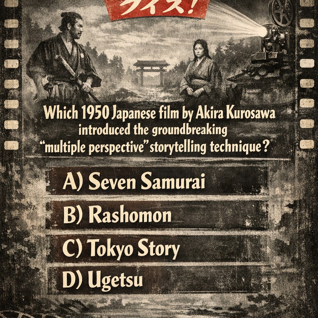 guneykilic's tweet photo. Think you’re a classic cinema lover? Which groundbreaking 1950 Japanese film revolutionized storytelling with its multiple-perspective narrative? Answer A, B, C, or D and tag a movie buff friend. https://t.co/UcRZs0qYcE