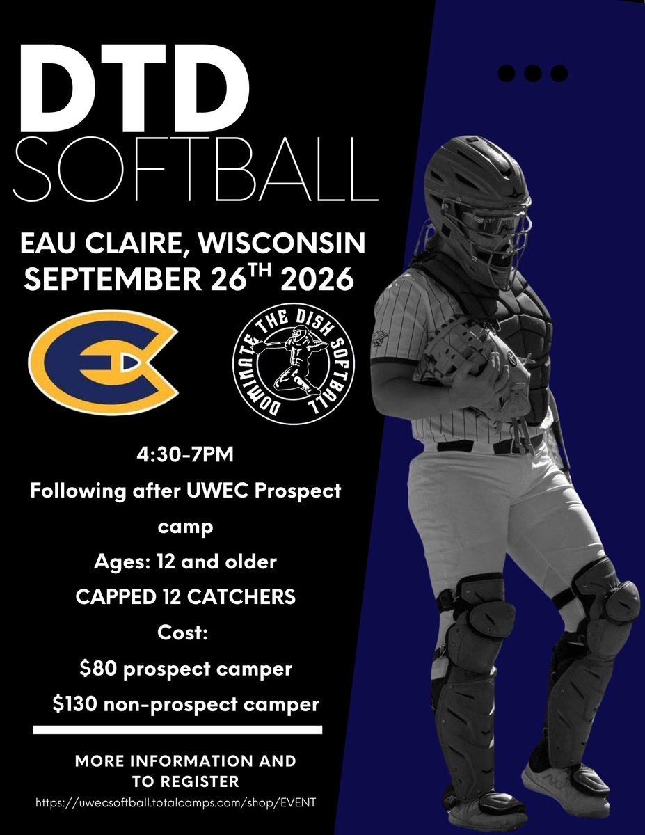 DTDSoftball's tweet photo. My upper Midwest peeps. 
I’ll be at UWEC end of September working with @UWECSoftball

Come to their prospect camp and stay for some extra work. If you want to come just for the catching part that is totally fine!

Fun full day at the ballfield!
Details in the flyer NOT CHATGPT!!! https://t.co/y6flsId96t