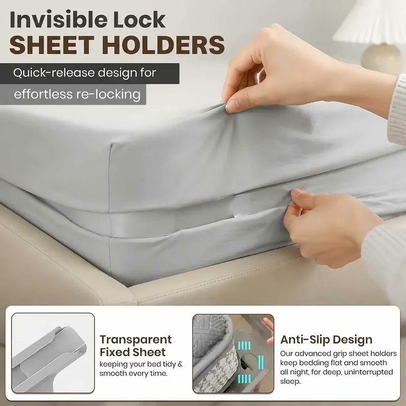 Ponavira's tweet photo. Keep fitted sheets neater without changing your bedding. These corner fasteners add hidden grip at each mattress corner, helping reduce shifting, wrinkles, and morning retucking. Choose your set today: https://t.co/zvv0Z9HDLu https://t.co/nEgkRntr4l