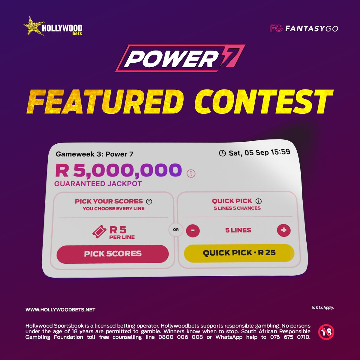 Hollywoodbets's tweet photo. Fuel your football fantasy with FantasyGo!
Bet R5 or more on the Power 7 EPL - Gameweek 3 contest and make seven correct score predictions for a chance to win the mega R5 million jackpot! Bet now!π
Ts & Cs apply.
#HWBTWT #Hollywoodbets #FantasyGo https://t.co/OPfiEUxAUk