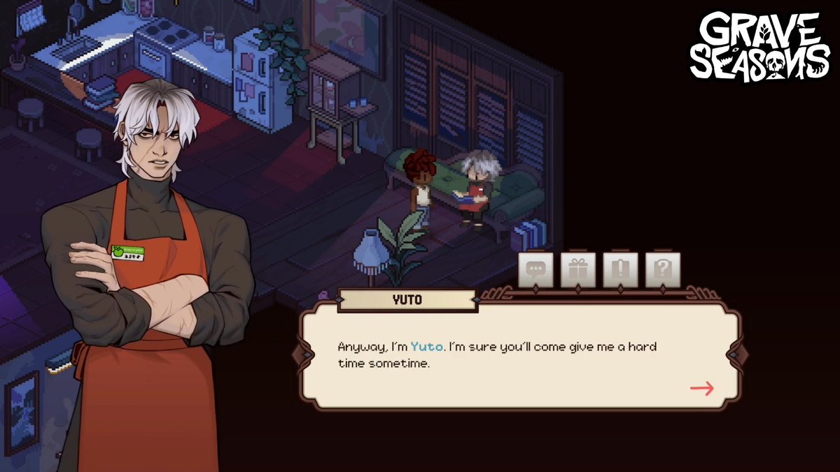 perfectgarbo's tweet photo. Grave Seasons has its share of awkward moments... 

Like when you were gonna break in but the door wasn't locked so now you have to introduce yourself 🫩. https://t.co/6MwlATzciY