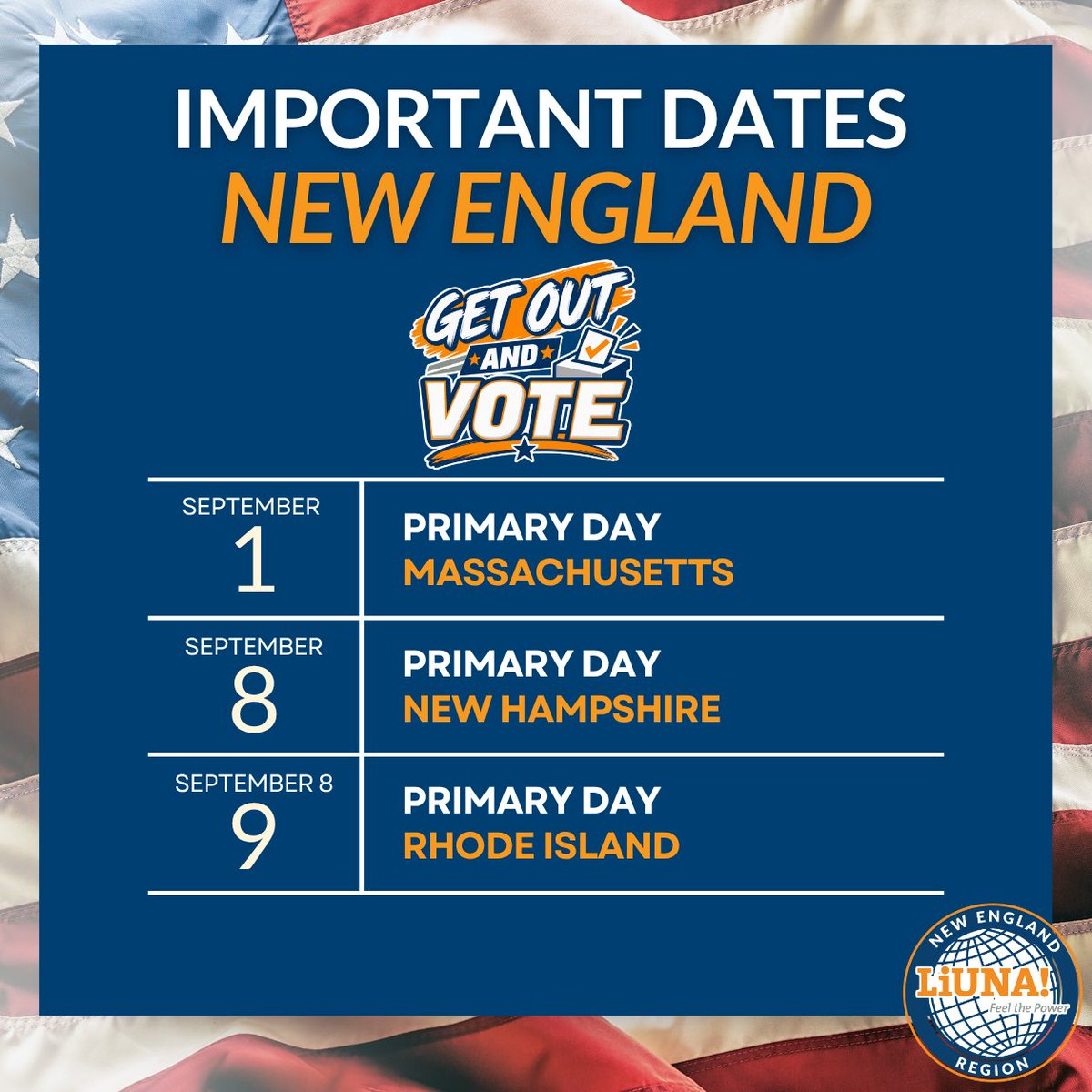 LIUNANewEngland's tweet photo. TODAY is Primary Day in Massachusetts! ๐ณ๏ธ
Your voice matters, make a plan, get to the polls, and cast your vote.
Letโs make our voices heard and help shape the future of our communities.
@LIUNA builds. LIUNA votes.
LIUNA leads. ๐ช
#PrimaryDay #Massachusetts #GOTV https://t.co/pQI6En45On