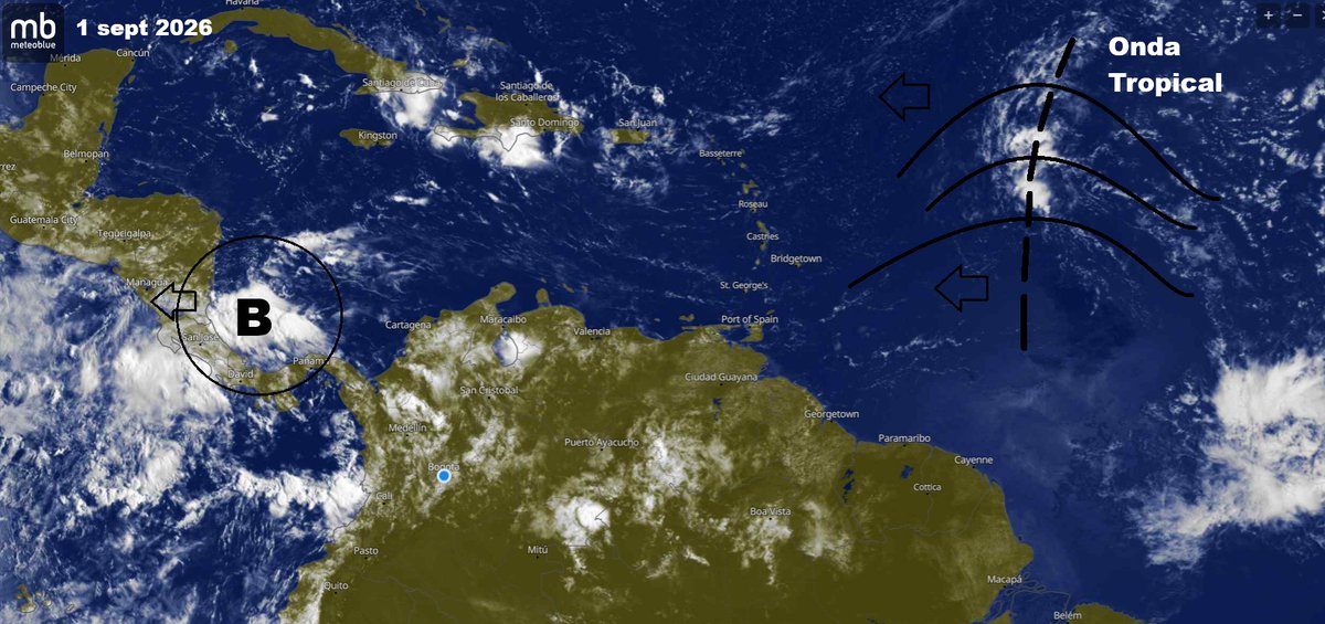 HenriquezMax's tweet photo. Ahi viene avanzando la nueva onda tropical que traerá nuevas lluvias a Colombia. Esta onda es menos intensa que la anterior https://t.co/57XGeo2lK2