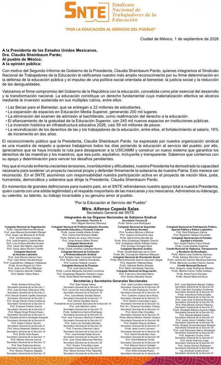 Seccion36Ofic's tweet photo. El #SNTE reconoce los avances alcanzados por el Gobierno de la Presidenta @Claudiashein especialmente en materia educativa y laboral. Los trabajadores de la educación le refrendamos nuestro total respaldo

¡Que viva la Presidenta! 🇲🇽
#2doInformeDeGobierno

https://t.co/ygDp8hsPmn https://t.co/KK7iwAaYgY