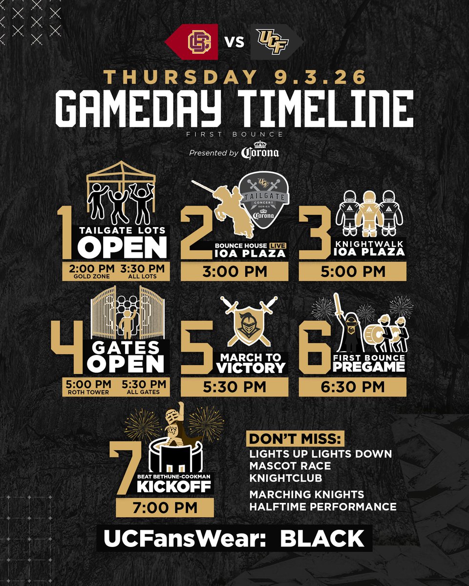 UCFKnights's tweet photo. Your First Bounce Gameday Timeline 🔥

Season 🎟️ https://t.co/JiC4sV1b2j
Student Standby 🎟️ https://t.co/L0vZyNFEPH