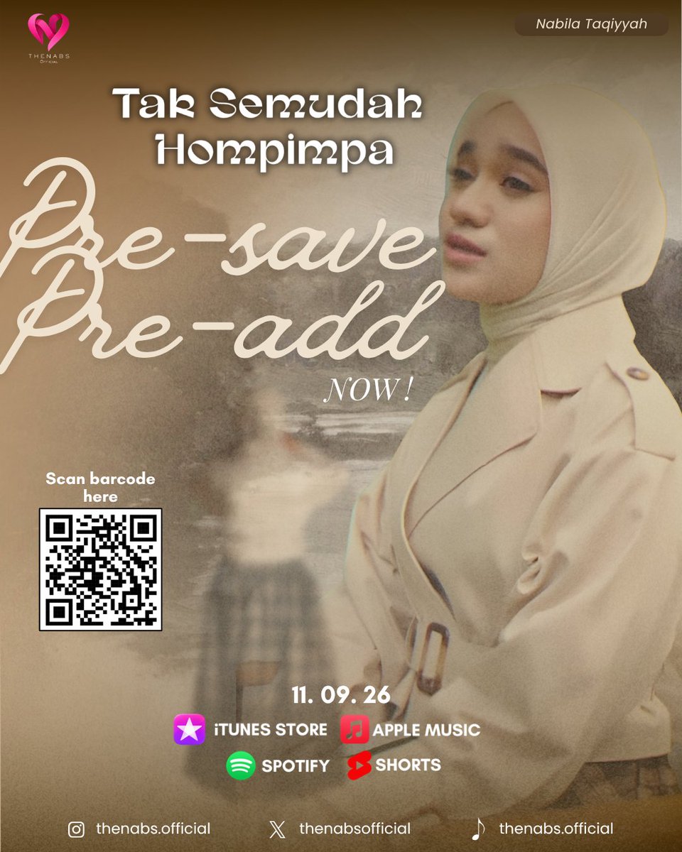 thenabsofficial's tweet photo. Hilangnya, jauhnya sungguh tega. Sembunyi dengan sangat sempurna. Coba kita ulangi "hompimpa". 

Sepenggal lirik dari single terbaru Nabila Taqiyyah "Tak Semudah Hompimpa" yang bakal rilis 11 September 2026! Pre-save &amp; Pre-add sekarang! 🤍 https://t.co/KCZHzdrFeT
