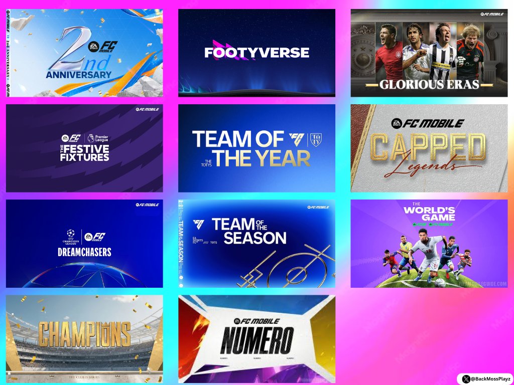 BackMossPlayz's tweet photo. THROWBACK TUESDAY 📅

ALL EVENTS IN FC MOBILE 26!!

As we come near to the end of FC Mobile 26, here's a look on all the events from this year.

Rate these events 1-10, and which event according to you was the best? 

I'll personally go with FOOTYVERSE. https://t.co/ix50Jkp34D