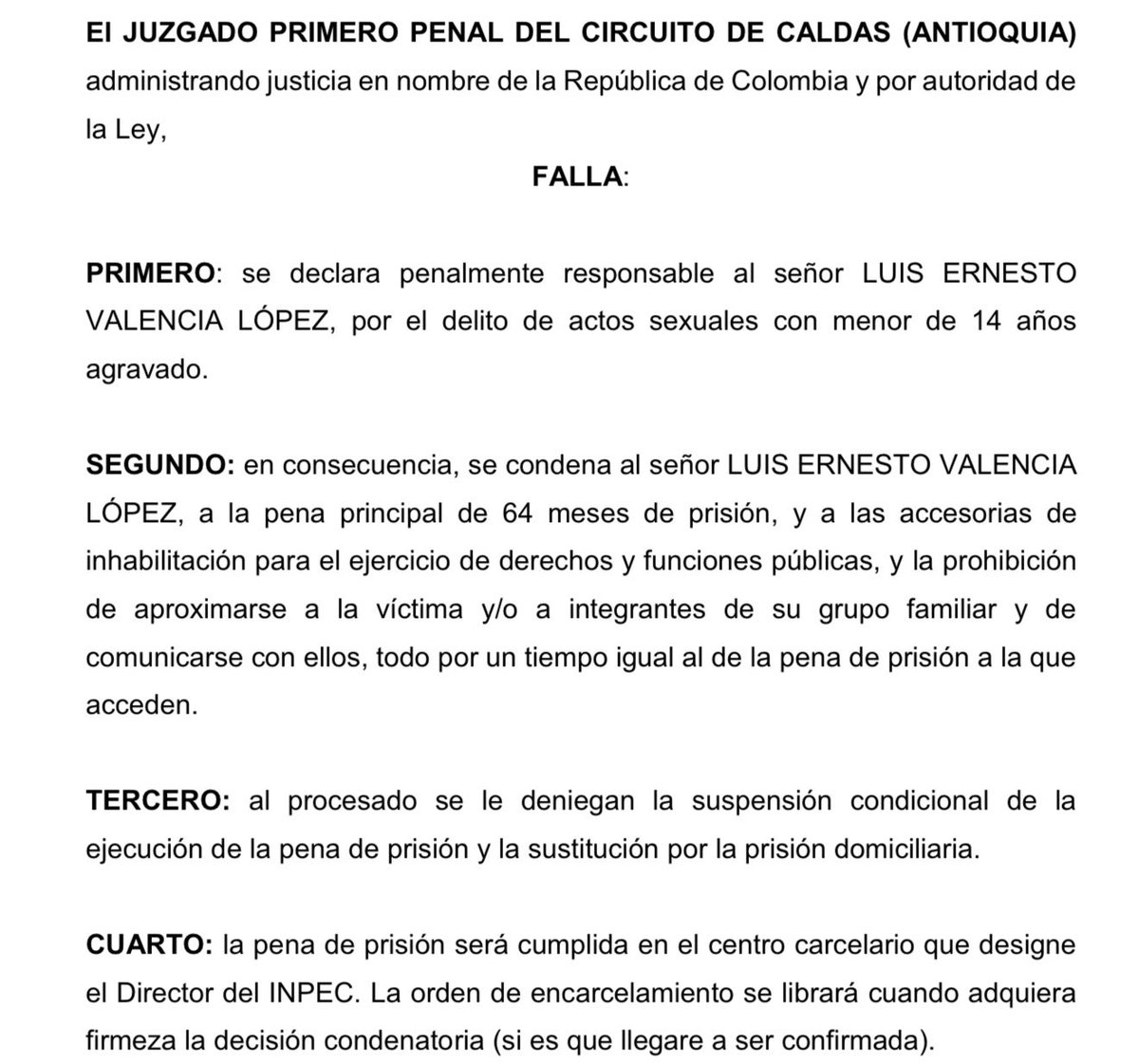 JPBarrientosH's tweet photo. El juez dice que se equivocó. Que la condena es de 64 meses y no de 144. Le bajó 80 meses de un plumazo. https://t.co/o0W1wuT29q