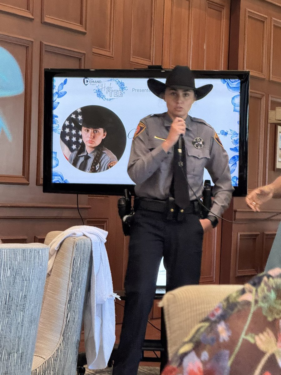 TCSO's tweet photo. Yesterday, Deputy Sanchez spoke at the Demand Projects High Tee event about human trafficking, including how law enforcement identifies and rescues victims and helps connect them with safety and support.

We’re proud of her commitment to raising awareness w/ @DemandProject https://t.co/PFbLh79gz0