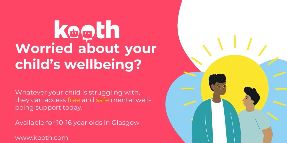 GCHSCP's tweet photo. 10 to 16 year olds in Glasgow can access FREE mental health support from Kooth.
Just sign up and access your anonymous, online mental health support. 
No waiting lists, so you can take control of your mental health today. 👉https://t.co/4UCOuEW4W8
Glasgow City Council https://t.co/cmjqrXmGvP