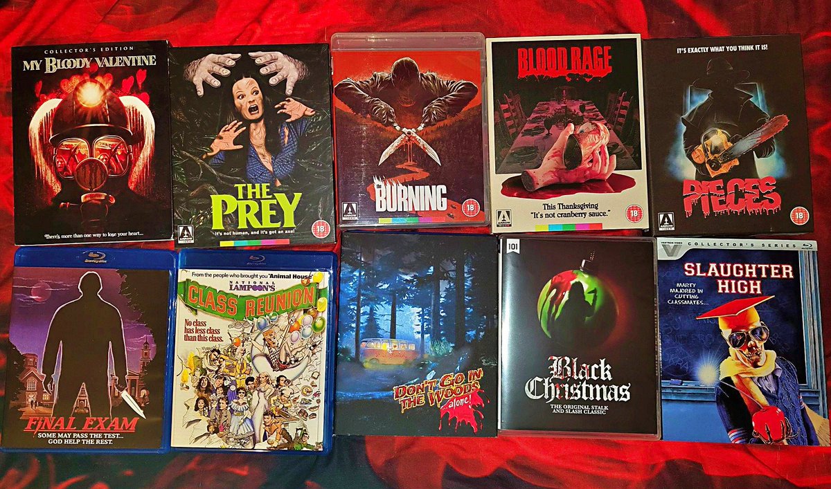 killianhgore's tweet photo. Ten of my personal favourite standalone slasher movie Blu-rays.
#SlasherMovies #slasherfilms #bluray #horrorcollection #bluraycollection https://t.co/KR9YYOLM6E