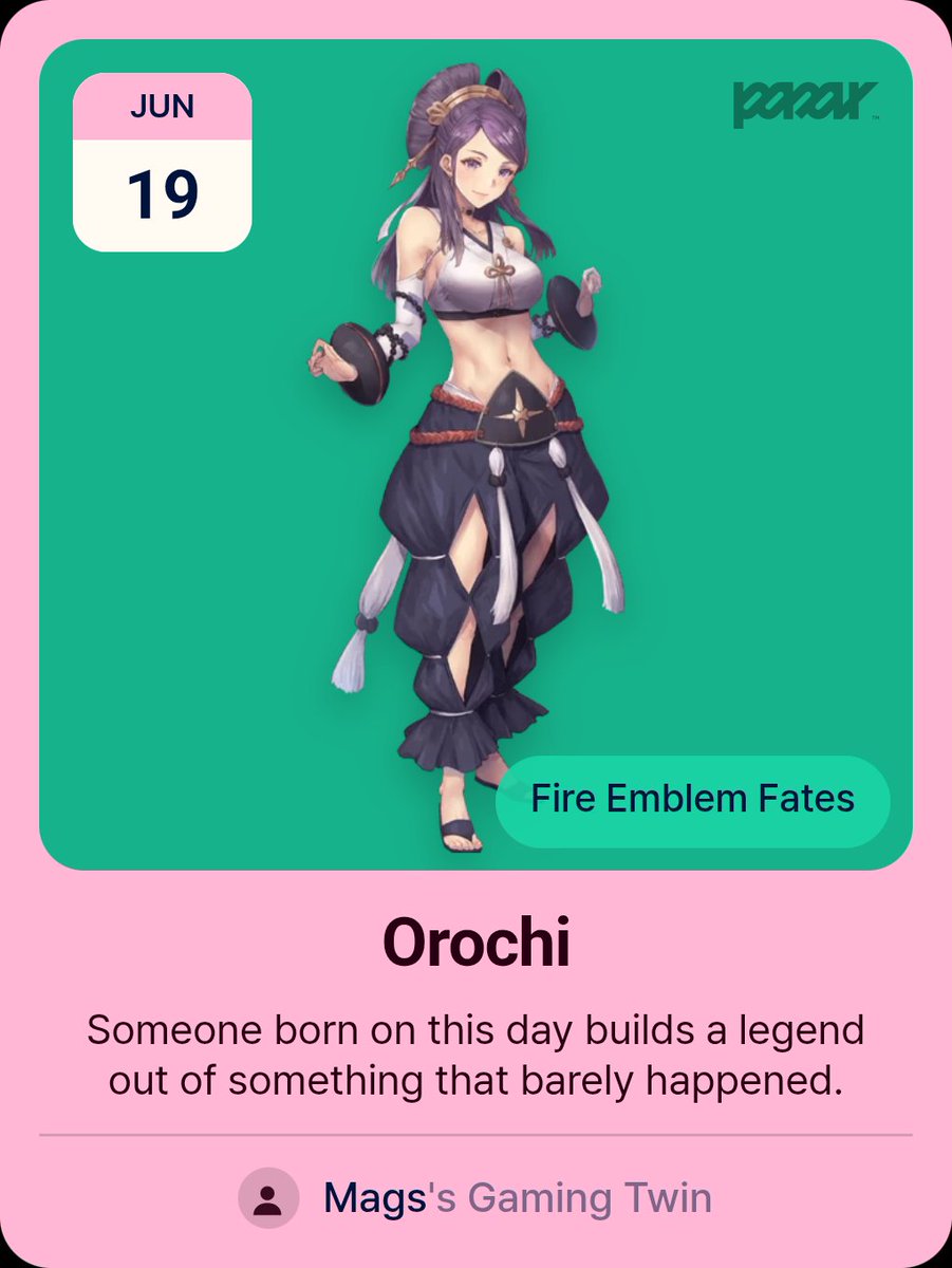 AvengerMags's tweet photo. Have you ever wondered if you share a birthday with your fave gaming characters? 

@PANAXofficial has created a cute lil' app to help you find out! 

You can find your gaming twin via this link: https://t.co/RuyNsqlBUz

🎉 Mine are Eltolinde and Orochi! 🎉

Lmk who you get! 👀 https://t.co/1X6P2WrfoJ