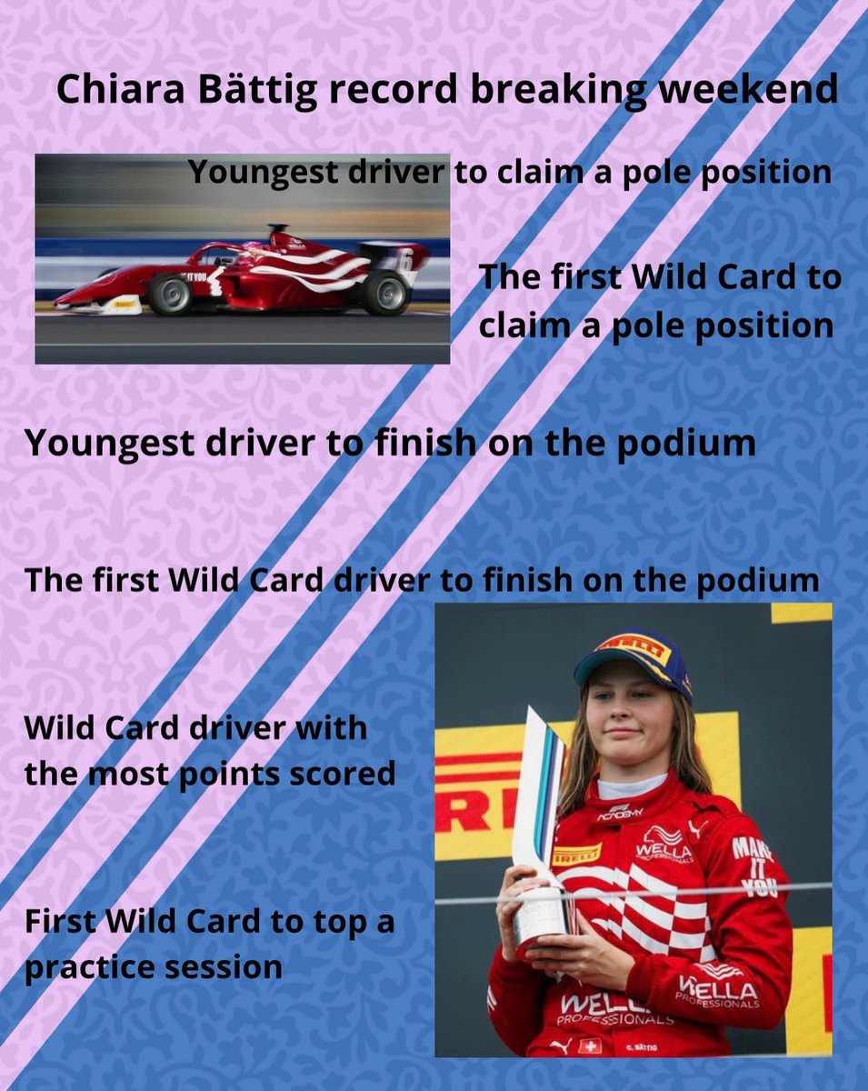 HedwigForirz0's tweet photo. Latest News

Chiara Bättig had a record-breaking weekend. In Round 3 of F1 Academy, she impressed with her speed, breaking multiple records, including becoming the youngest driver to take pole position and finish on the podium. Chloe Chambers, the https://t.co/dkeq9WNPIe