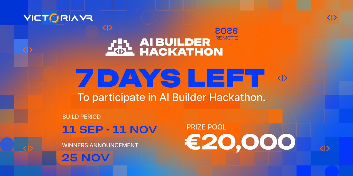 VictoriaVR's tweet photo. The clock is ticking ⏳
One week to join the AI Builder Hackathon and bring your idea to life. https://t.co/69qYCcJYNj