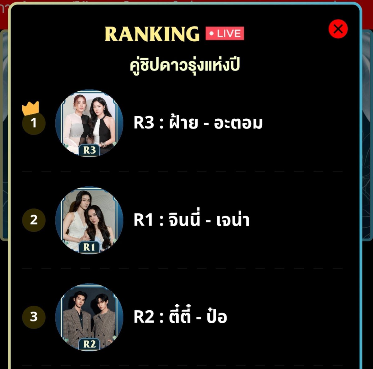 AnySunVerse's tweet photo. 📊 These were the rankings during the final 5 seconds.

We gave it our all until the very last second, Fayemily! 🌻🍑🔥

Thank you for all your support. But this isn’t over yet: official voting closes tomorrow, so let’s keep voting and supporting Faye and Atom until the very end. 🏆✨

#FayeAtom #ฝ้ายอะตอม 
#FayePeraya #ฝ้ายพีรญา
#AtomPariya  #อะตอมปริยะ