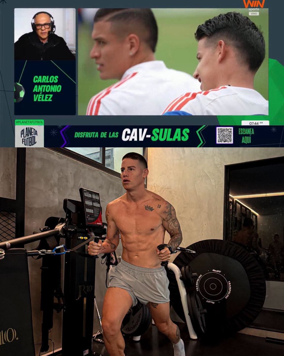 ElGolGarracol's tweet photo. — CARLOS ANTONIO VÉLEZ: "James es muy inteligente, cuando se arriman compromisos de la selección Colombia se deja ver.  Futbolísticamente nada. Aparece haciendo gimnasio"

El comentarista le tiró con todo al capitan de la selección Colombia. https://t.co/xVsqpBHzry