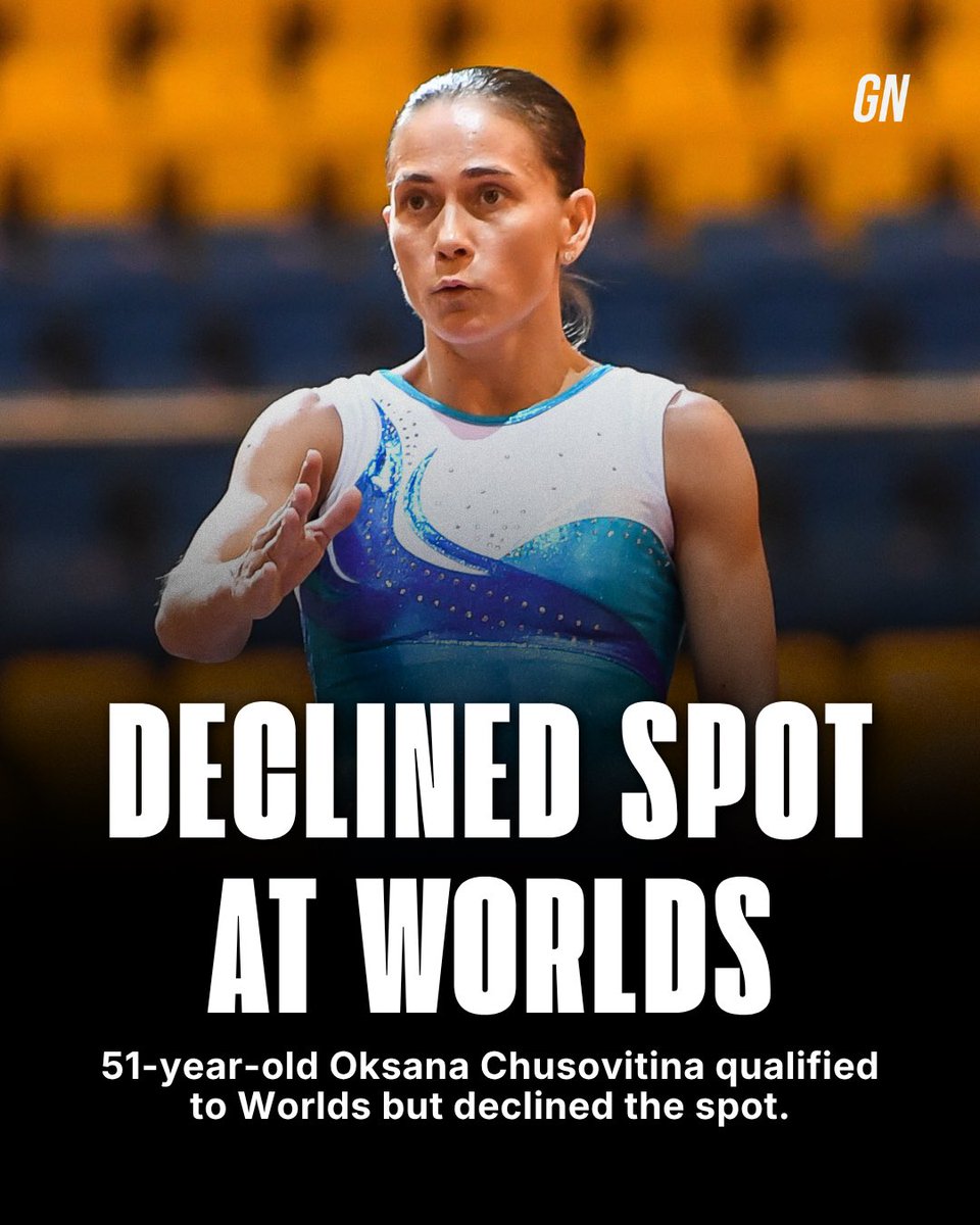 Gymnastics_Now's tweet photo. 51-year-old Oksana Chusovitina qualified to Worlds but declined the spot, World Gymnastics confirmed to Gymnastics Now on Tuesday. 

Head to our website for the latest list of official qualifiers: https://t.co/tXYpyXbIEV https://t.co/WYmgMw0bOY