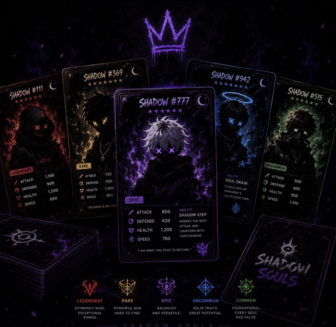 ShadowonRH's tweet photo. The shadows will not just be collected🌓

After mint and the art reveal, we’re immediately beginning development on the Shadow Souls game.

A web-based character card game where your Soul becomes your fighter. Different abilities, strengths, upgrades and strategies, but we’re keeping the deeper mechanics hidden for now.

We want to build this with the community, test it properly, and keep expanding the universe around it.

We’re also open to game, community & ecosystem collaborations.

The PFP is only the beginning
The Awakening comes next🌓