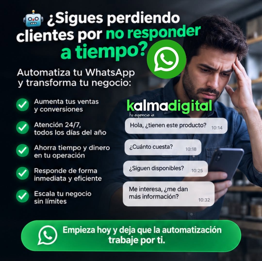 KalmaDigital's tweet photo. 🤖 Desarrollamos tu Agente whatsapp automatizado que atiende 24/7.

🔥 responde antes que tu competencia!! Ver menos https://t.co/UNp31l4x1k