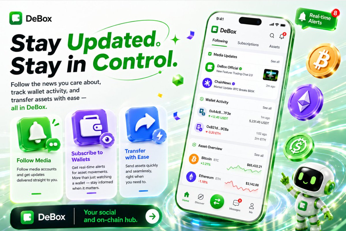 DeBox_Social's tweet photo. Follow what matters and stay updated on every move that counts.Track wallets, move assets, and manage your on-chain life—all in DeBox. https://t.co/rub3qphvjo
