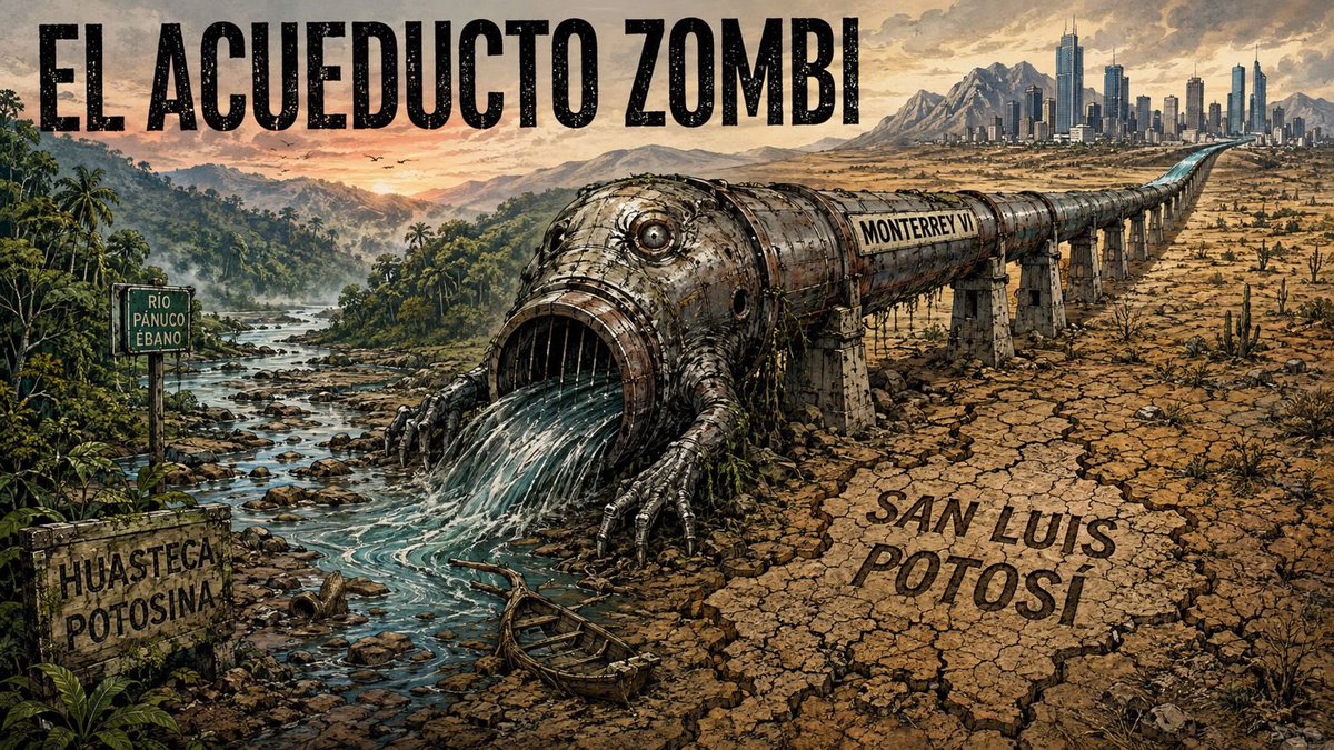 AntenaSanLuis's tweet photo. Monterrey VI no estaba muerto. Tampoco andaba de parranda.

El megaproyecto pretende extraer del río Pánuco hasta 5 mil litros de agua por segundo, mediante una obra que comenzaría en Ébano y atravesaría territorio potosino rumbo a Nuevo León.

Monterrey recibiría seguridad hídrica; la Huasteca pondría el agua, el territorio y los riesgos ambientales. ¿Y qué obtendría San Luis Potosí?

El Acueducto Zombi, en El Radar.
https://t.co/tQVMeL95Y2

#ElRadar #MonterreyVI #SanLuisPotosí #HuastecaPotosina #RíoPánuco #Ébano #Agua #MedioAmbiente #NuevoLeón