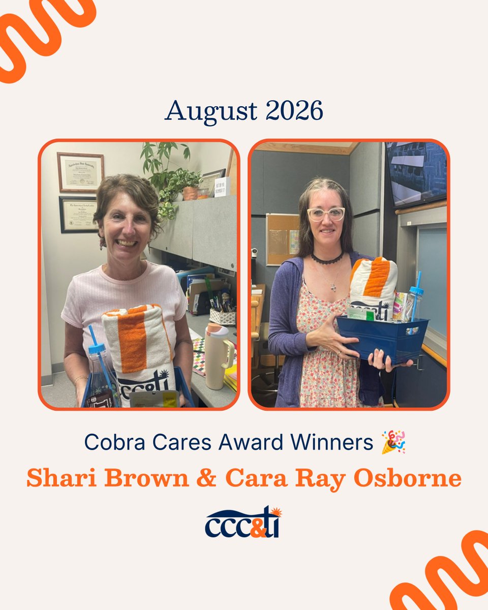 cccti's tweet photo. The August Cobra Cares Award winners were nominated for their collaborative nature and collegiality. Congratulations to Shari Brown (Transitional Studies Director, Caldwell Campuses) and Cara Ray Osborne (Biology Instructor, Caldwell Campus)!

Help us celebrate Shari and Cara! 🎉 https://t.co/wqPEfisSCD