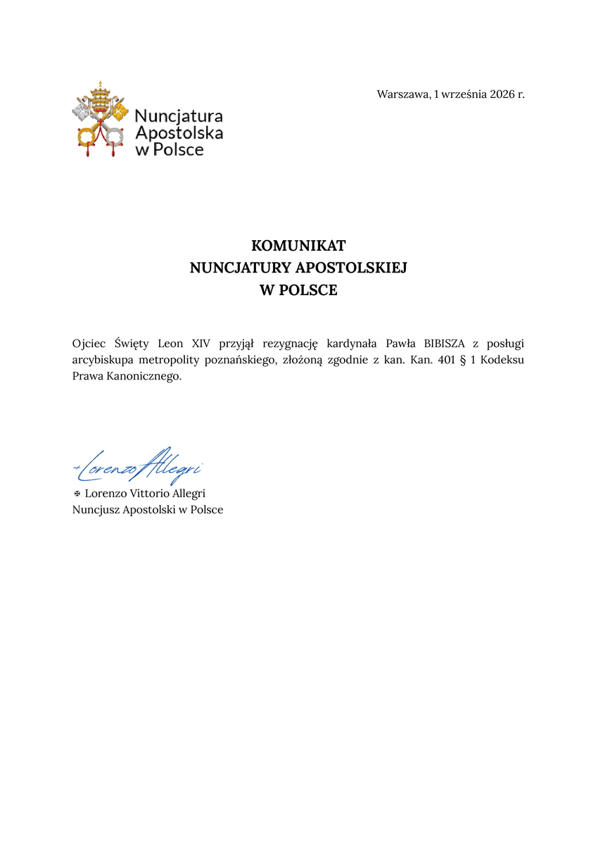 AoP_Roblox's tweet photo. Przed chwilą otrzymaliśmy komunikat Nuncjatury Apostolskiej w Polsce o rezygnacji Pawła Kardynała Bibisza z posługi arcybiskupa metropolity poznańskiego. Dziękujemy Jego Eminencji za wkład i zaangażowanie w Archidiecezję Poznańską. Życzymy spokojnej emerytury! https://t.co/GJajCdzxBi