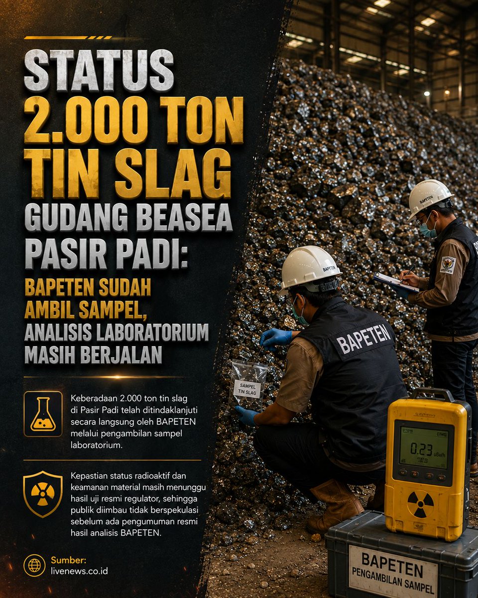 mimbardot's tweet photo. Status 2.000 ton tin slag di Pasir Padi masih menunggu pemeriksaan regulator. Informasi berbasis hasil uji resmi penting untuk memastikan keamanan masyarakat dan lingkungan serta mencegah spekulasi.

#timah #bangkabelitung #PTTimah #lingkungan #PasirPadi https://t.co/KakF08oC4d