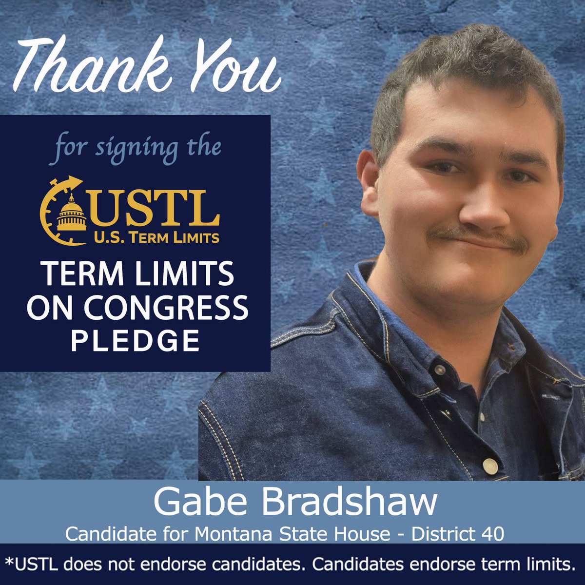 USTermLimits's tweet photo. A huge shoutout to Gabe Bradshaw for signing the #termlimits on Congress pledge! Let’s keep this momentum going. 👏
https://t.co/70CcXdKOWW https://t.co/a6VDIg18Cz