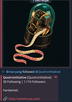 TasteKzn's tweet photo. I think we need to pay attention to the $qwire token in the Ink chain ecosystem @Quotrontitative 

for the following reasons:

1) Sergio @cruelhandeth ( @Quotrons404 dev)  openly supports the project by purchasing tokens for 2 eth already
(tx hash - 0x49ae67f80d1823d8dff3fa101e5195d723329fe052aedd8005573a7654015f72 and 0x17f3e7cf00ae9a2e98681fd52ab7b8c6340eaf5a8d809e270216783baa3e95ff)

2)Everyone who stood at the origins of $quotron is now posting about this project.  For example, @gmoney openly writes about the support of this project

3) @thebrianjung has just subscribed to them (I remind you that the top 1 deal for his fomo account is $quotron)

Capitalization is now 500k, I believe that if quotron continues to develop, then we have an easy game in the form of $qwire