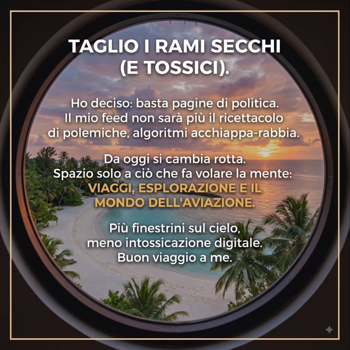 ArchieTheTurtle's tweet photo. Ogni tanto serve un reset. Riprendiamoci il controllo del tempo e del feed: aereo, decollo, orizzonti lontani e zero polemiche da bar. Pronti per la nuova rotta? https://t.co/Bkf4G1EWh7