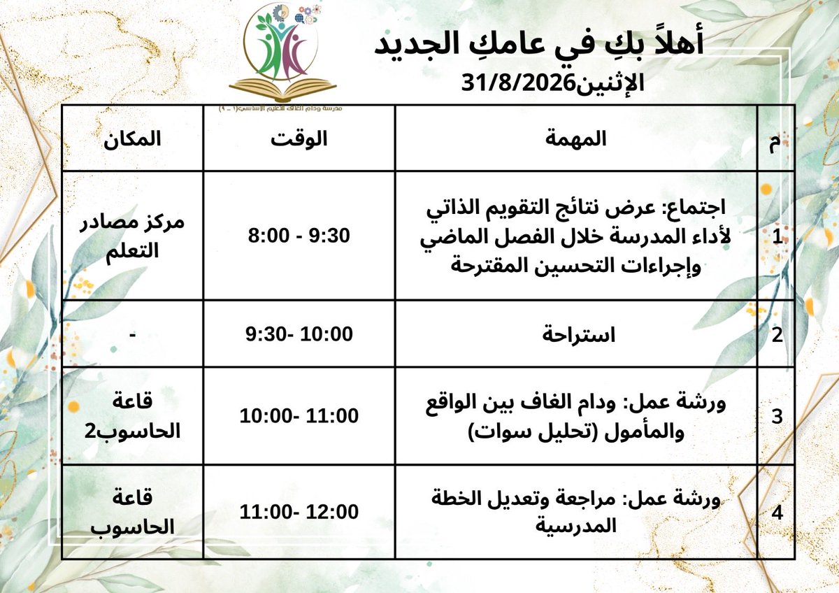 wudam_3221's tweet photo. بإشراف مديرة المدرسة الأستاذة سامية الصولي، وضعت الإدارة خطة متكاملة لانطلاقة العام الدراسي الجديد.
#فعاليات_تعليمية_جنوب_الباطنة https://t.co/N7T1Eb106j