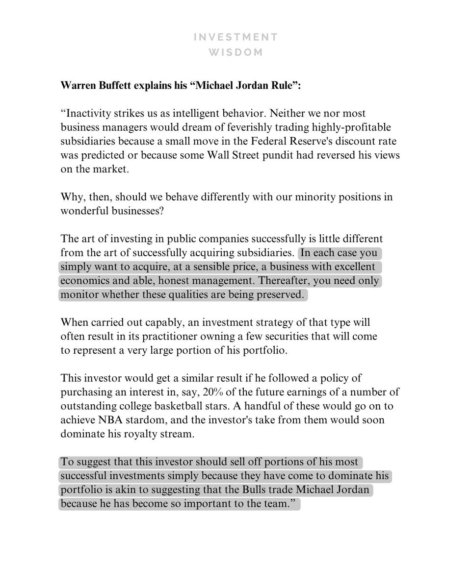 InvestingCanons's tweet photo. Warren Buffett explains his “Michael Jordan Rule”: https://t.co/2mc53eTfW5