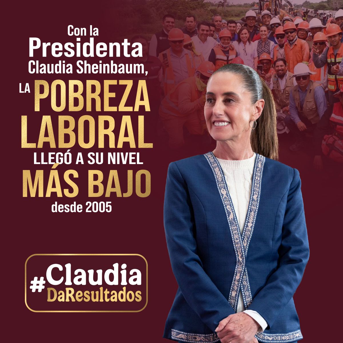 Min009900F's tweet photo. 🤩La pobreza laboral se encuentra en su mínimo histórico desde 2005, con la Presidenta Claudia Sheinbaum al frente del gobierno. 👏

#ClaudiaDaResultados https://t.co/3GX4c8kWqg
